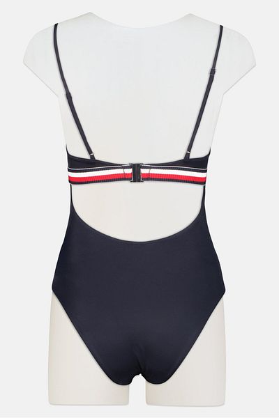 Tommy Hilfiger Women One Piece Brand Logo Padded Swimsuit, Navy Blue