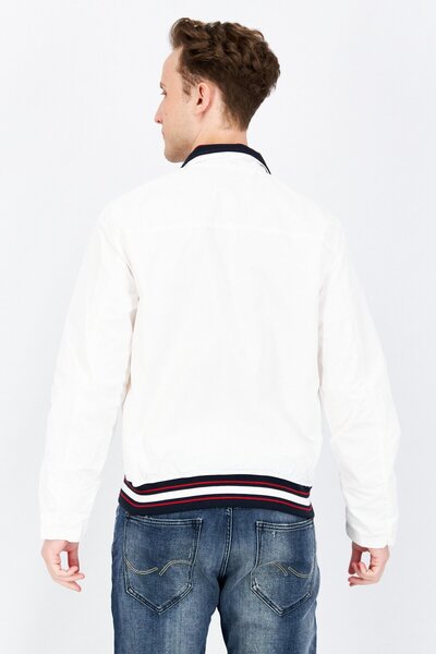 Perry Ellis Men Mock Neck Long Sleeve Embroidered Jacket, White Combo