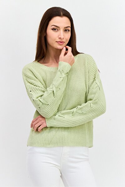 Mode by Redtape سترة نسائية محبوكة برقبة دائرية، لون أخضر نعناعي