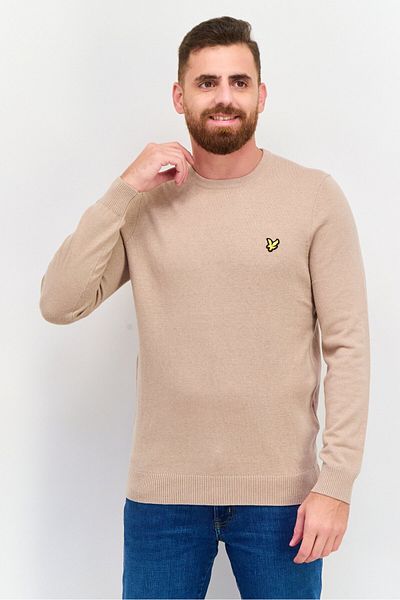 Lyle & Scott Men Crew Neck Knitted Long Sleeves Sweater, Light Brown