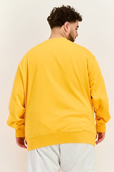 Esprit Men Ribbed Neck Embroidered Logo Long Sleeves Sweatshirt, Orange