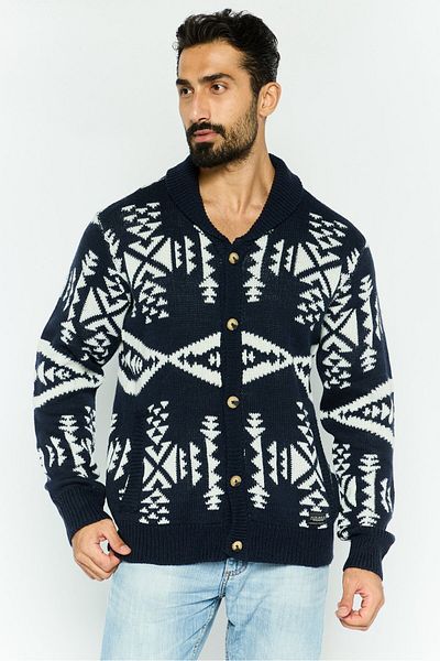 Silver Jeans Co. Men V Neck Allover Print Cardigans, Navy