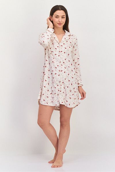 Celestial Dreams Women Allover Print Full Sleeves Pajamas, Ivory Combo