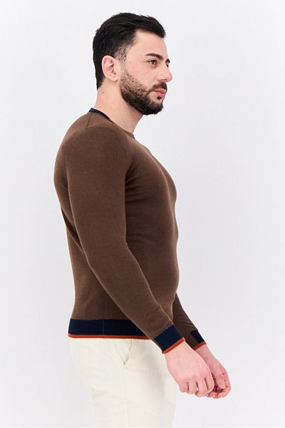 Sorbino Men Crew Neck Long Sleeve Textured Sweater, Brown