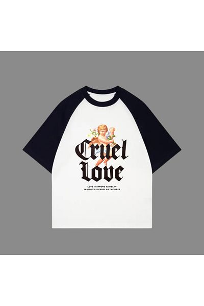 Touz Moda Λευκό Unisex Μαύρο Raglan Love Valentine's T-Shirt