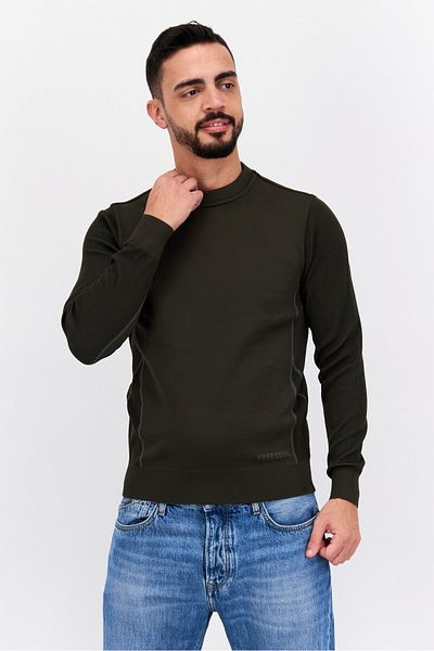 freesoul Men Crew Neck Long Sleeve Brand Logo Sweatshirt, Olive