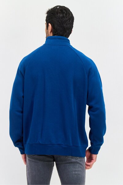 Esprit Men High Neck Long Sleeves Solid Sweatshirts, Blue