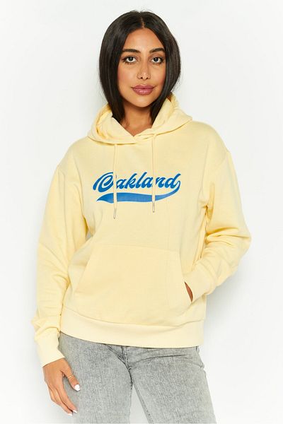 Mode by Redtape Women Graphic Print Long Sleeves Hooded Sweatshirt, Lemon