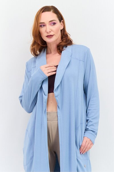 Jones of New York Women Split Neck Long Sleeve Plain Open Front Cardigans, Slate Blue