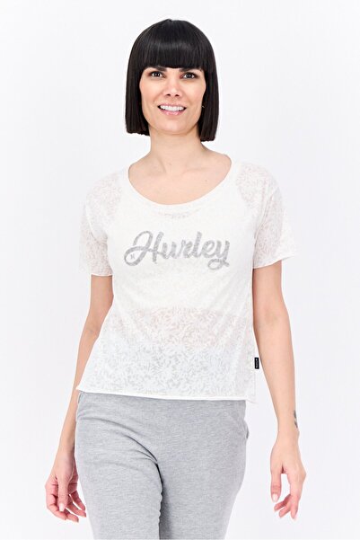 Hurley قمصان رياضية نسائية بأكمام قصيرة للتدريب، لون أبيض فاتح