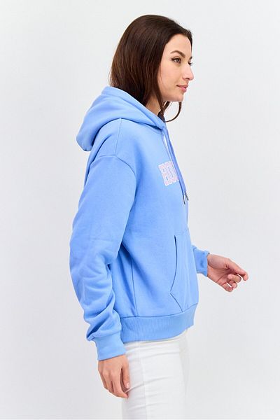 Mode by Redtape Women Graphic Long Sleeves Hooded Sweatshirt, Blue
