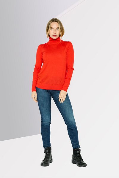 Hugo by Hugo Boss Women Turtle Neck Long Sleeve Knitted Sweater, Red