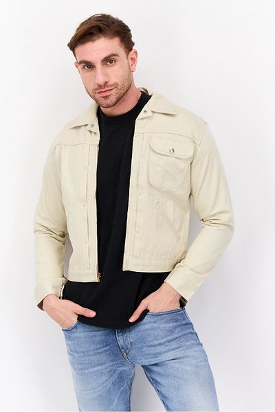 WRANGLER Men Plain Long Sleeve Denim Jacket, Beige