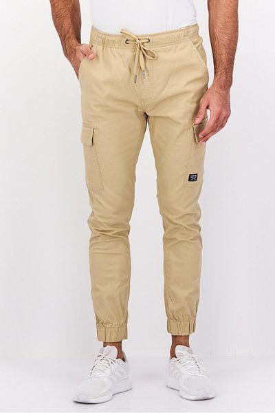 Company Eighty One Men Regular Fit Drawstring Textured Cargo Pants, Khaki