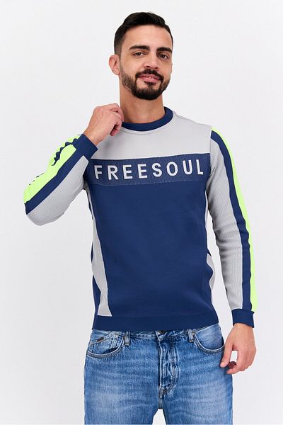 freesoul Men Crew Neck Long Sleeve Brand Logo Sweatshirt, Navy