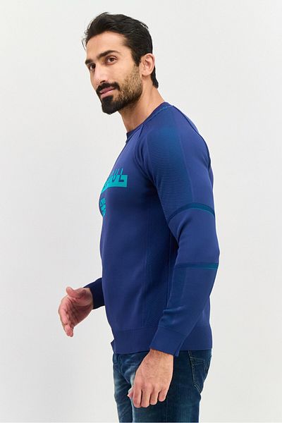 freesoul Men Crew Neck Brand Logo Long Sleeve Sweatshirt, Navy Blue