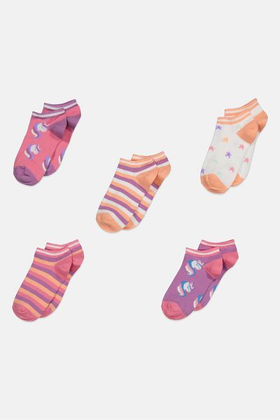 XOXO Kids Girl 5 Pair Stripe Ankle Socks, Purple