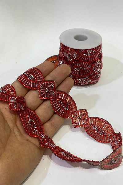 Hayalperest boncuk Red Stone Bead Detailed Oval Strip