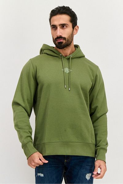 Esprit Men Hooded Brand Logo Long Sleeves Sweatshirt, Olive