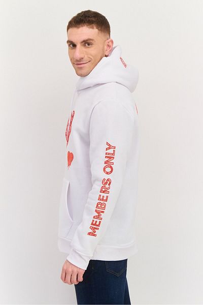 Members Only Men Hooded Graphic Long Sleeves Sweatshirt, White