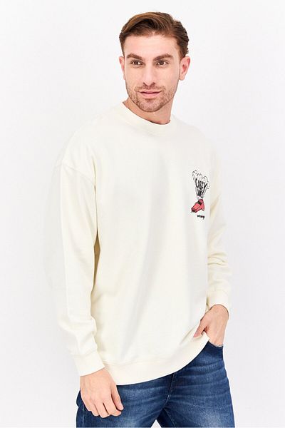 WRANGLER Men Crew Neck Long Sleeve Graphic Print Sweatshirt, White
