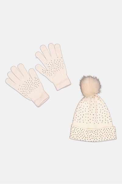 Daisy Fuentes Women Textured Beanie With Gloves, Off White