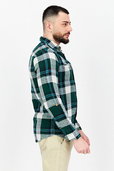 Scotch & Soda Men Regular Fit Plaid Long Sleeves Casual Shirts, Green