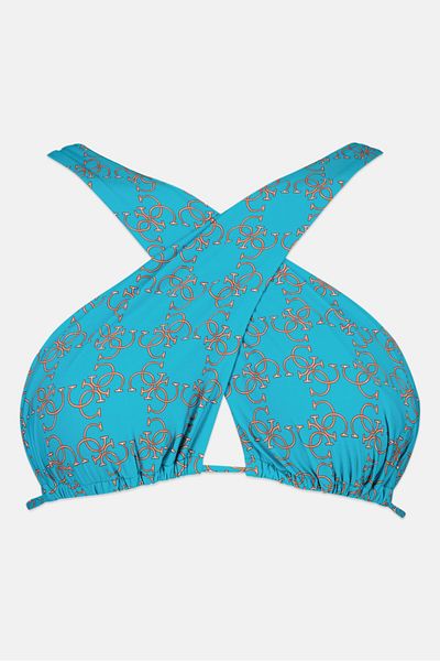 Guess Women Allover Print Cross Bikini Top, Blue