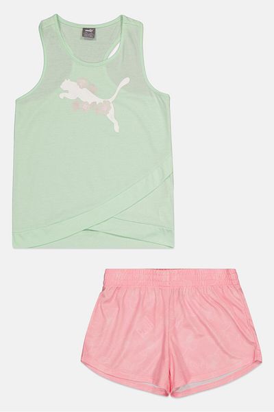 Puma Kids Girl 2 Pieces Sportwear Fit Top And Short Set, Pink/Mint