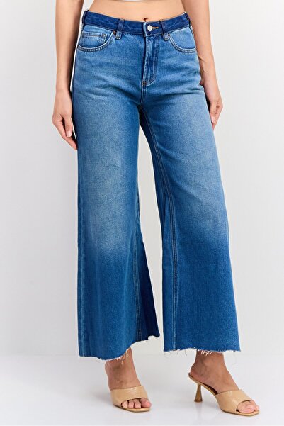 Scotch & Soda بنطلون جينز نسائي واسع الساق غير قابل للتمدد بقصّة عادية، أزرق