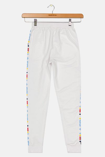 Fila Kids Girl Sportswear Fit Brand Logo Training Sweatpants, White Combo