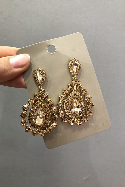 Hayalperest boncuk Honey Color Crystal Glass Stone Gold Yellow Earrings