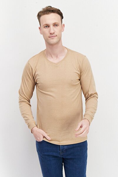 Outdoor Life Men V-Neck Long Sleeve Knitted Sweater, Beige