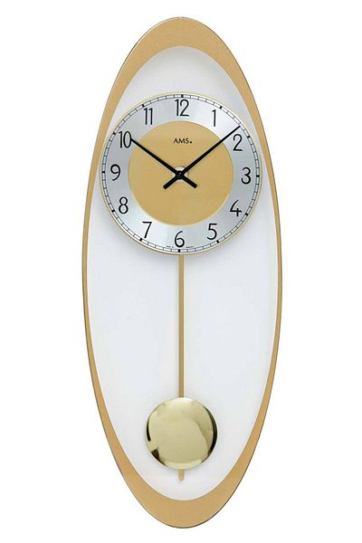 AMS Wall Clock 7417, Quartz, Gold, Analogue, Modern