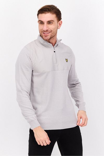 Lyle & Scott Men Mock Neck Embroidered Long Sleeve Sweatshirt, Light Grey