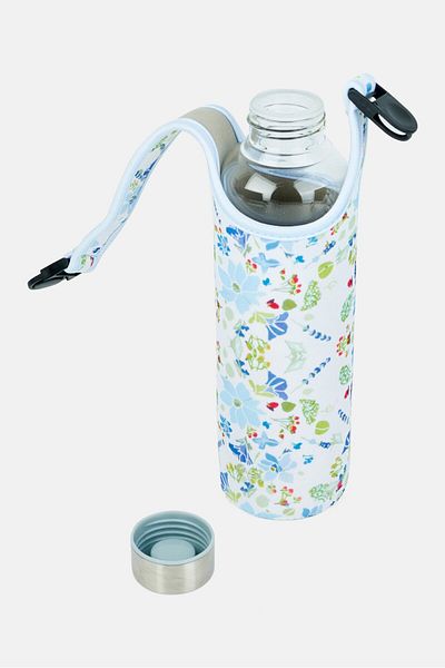 Puckator Glass Water Bottle With Neoprene Sleeve Handle 500 Ml, Transparent