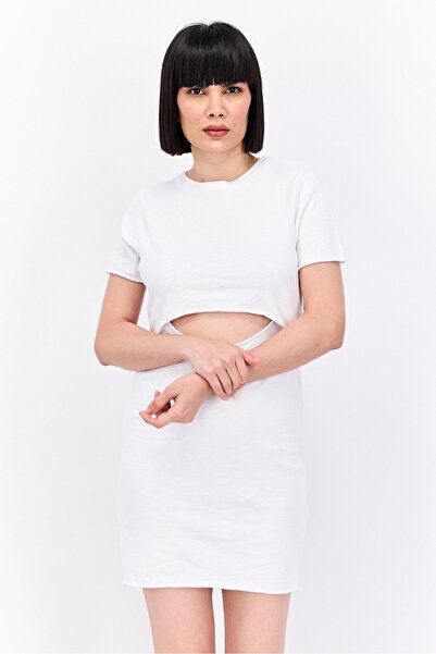 Lna فستان قصير سادة للنساء، أبيض