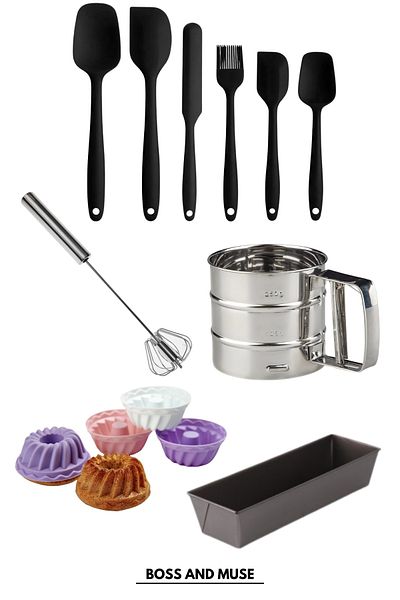 bossandmuse 15 Pieces Pastry Kitchenware Set Mufin & Baton Cake Mold Flour Sieve Silicone Spatula