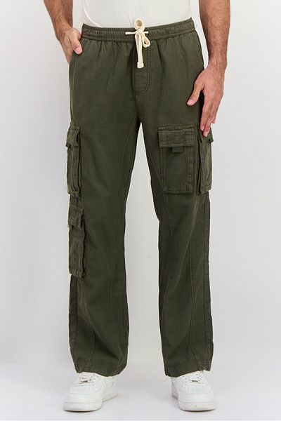 Good For Nothing Men Regular Fit Solid Cargo Pants, Khaki