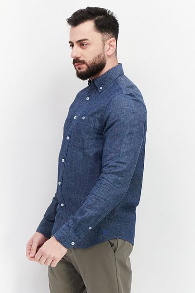 Vince Camuto Men Classic Fit Chambray Long Sleeves Casual Shirt, Navy