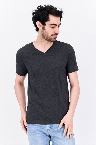 GAP Men V-neck Heather Short Sleeves T-shirt, Dark Charcoal