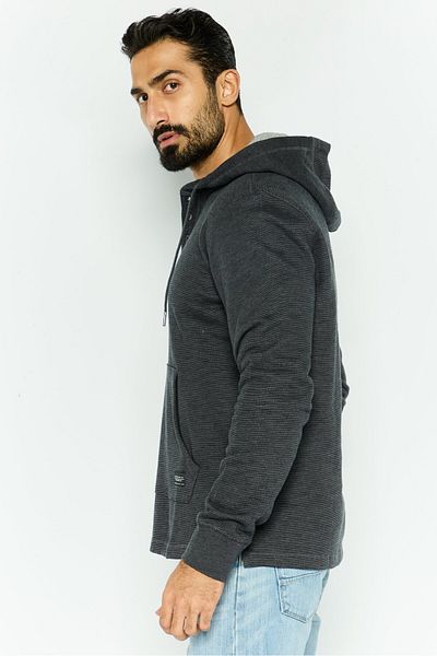 Silver Jeans Co. Men Hooded Striped Long Sleeves Sweatshirt, Grey