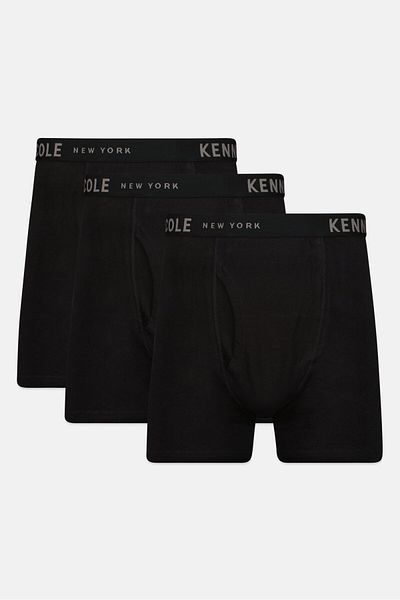 Kenneth Cole بوكسر رجالي مكون من 3 أزواج بشعار العلامة التجارية، أسود