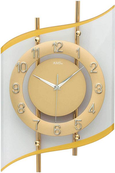 AMS Wall Clock 5505, Quartz, Gold, Analogue, Modern
