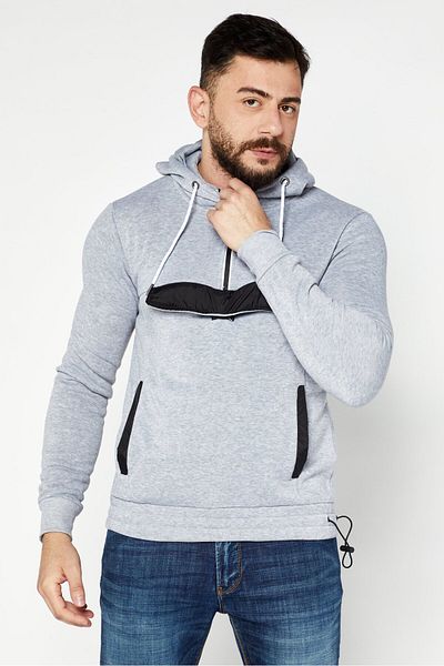 Modern Culture Men Hooded Half Zip Fleece Hoodies, Heather Grey