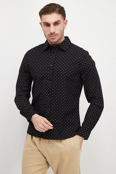 Vince Camuto Men Regular Fit Polka Dots Long Sleeve Casual Shirt, Black