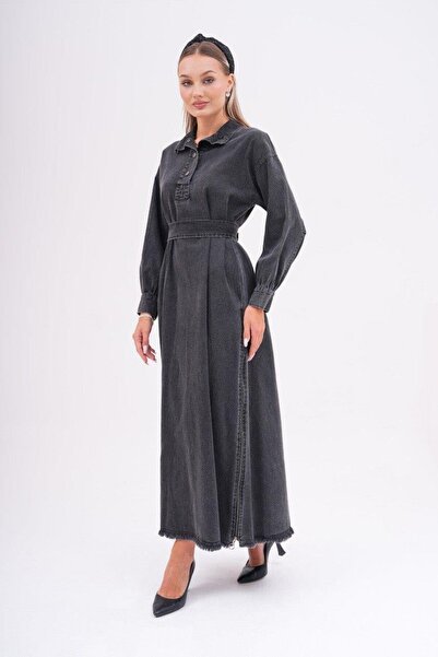 Dadali Black Denim Dress - Dadali and Side Slit