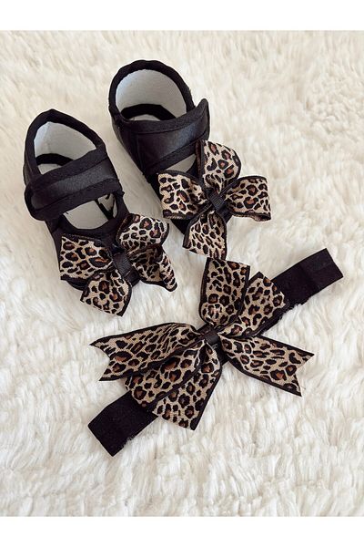 Cloudy Baby Girl Leopard Patterned Booties Girl Ecru Newborn Mevlüt Daily Booties