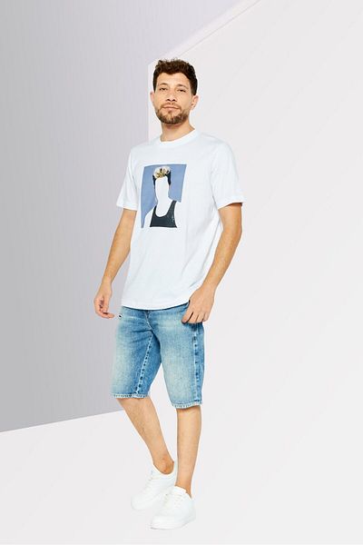 Diesel Men Crew Neck Short Sleeves Printed T-shirt, White
