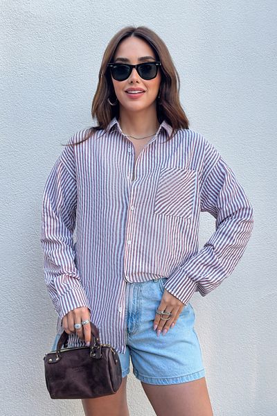 King Brothers Women's Shirt Striped Oversize Shirt with Pockets